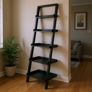 Étagère murale inclinée Db Bellamy à 5 niveaux, noire, autoportante, pour rangement et présentation, design minimaliste pour salon - Product Image 2
