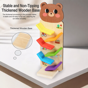 Rampe de voiture <span class=keywords><strong>en</strong></span> <span class=keywords><strong>bois</strong></span> Montessori, circuit de course, <span class=keywords><strong>garage</strong></span> de stationnement, ensemble de <span class=keywords><strong>jeu</strong></span> avec voitures roulantes, développement de la motricité fine, cadeau préscolaire pour enfants - Product Image 5