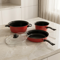 Ensemble de casseroles en métal et fer, antiadhésif, pour la cuisine, vente en gros, promotion, cadeau, produit promotionnel, casserole rouge