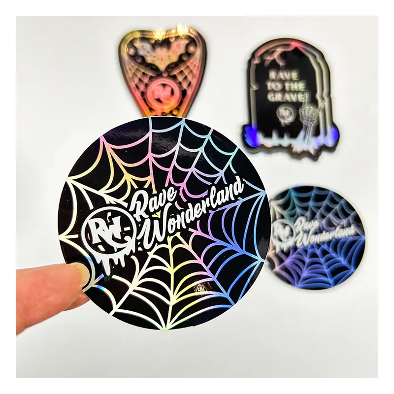 Groothandel Custom Cut Stickers Business Logo Holografische Stickers Print Vinyl Cartoon Waterdichte Glitter Stickers