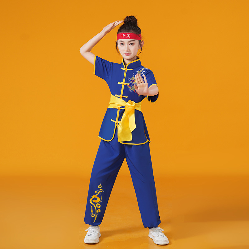 Maglietta blu a maniche corte con stampa drago - spalline - lacci