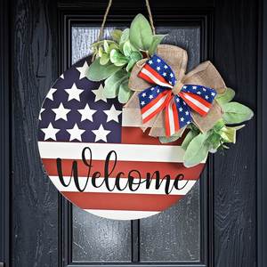 Nouvel Arrivage Transfrontalier – Décoration de Porte en Résine de Qualité Supérieure Personnalisée avec Nœud Rouge, Bleu, Blanc et Herbe Verte pour un Accueil Chaleureux - Product Image 2