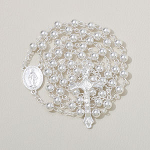 Ciondolo croce di gesus <span class=keywords><strong>argento</strong></span> placcato in rame <span class=keywords><strong>925</strong></span> Sterling <span class=keywords><strong>argento</strong></span> brillante 8mm con perline <span class=keywords><strong>rosario</strong></span> vergine maria collana gioielli religiosi - Product Image 1