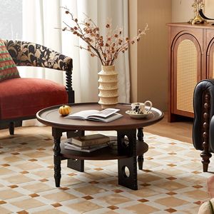Tavolino da Caffè Rotondo Nero in Stile Retrò Moderno, Perfetto per Soggiorno, Camera da Letto o Uso Domestico - Product Image 2
