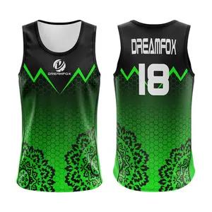 No Moq Custom Basketball Singlet 100% Polyester Cool Green And Black Gradient Sublimated Running Vest Gym Singlet Men