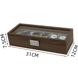 Nouvelle boîte de rangement et de présentation pour montres en bois grain noyer noir, style carré, ensemble de 6, matériaux recyclés écologiques, résistante aux chocs, SAIKE - Product Image 2
