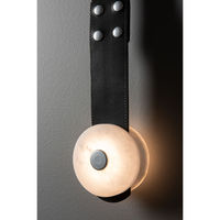 Lampe murale de chevet de luxe nordique en cuir châtaigne avec abat-jour en albâtre pour chambre à coucher