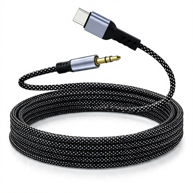 Type C Male-Male to 3.5mm AUX Cable Braided Nylon Jacket Bare Copper Conductor Lossless Sound for iPhone 15/Android Car Stereo