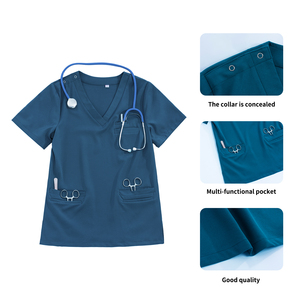 Setelan Scrub Medis Wanita 15 Warna Sepuluh Kantong Bahan Spandex/Polyester Kerah V Elastis Setelan Scrub Rumah Sakit Produsen Setelan Scrub - Product Image 4