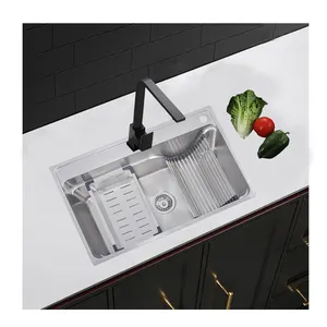 30 inch single bowl Tiktok Trends Metal Grey Stainless Steel Kitchen Sink with Rainfall Faucet & pull lefton kitchen sink set