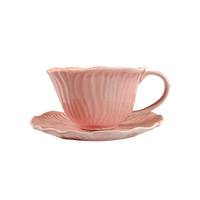 Ensemble tasse et soucoupe en céramique artisanale à motif floral vintage, cadeau de mariage créatif, tasse à café, plateau de thé de l'après-midi, esthétique raffinée, léger