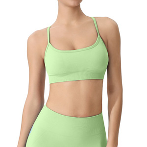 Amiebea Sports Bra Cross Back Seamless Push Up Yoga Wear For Women Quick Dry Summer Fitness Top Sml Solid Color - Product Image 5