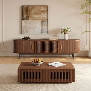 Ajunion hiện đại hình chữ nhật Bàn cà phê Gỗ Óc Chó Màu Slatted Bàn cà phê phòng khách đồ nội thất trung tâm bảng hoàn toàn lắp ráp - Product Image 6