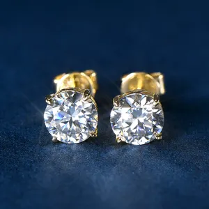 Real 14k Gold Earrings Screw Back Round Cut 0.8ct 0.8 Carat 6mm Moissanite 14K Solid Gold Stud Earrings