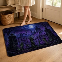 Tapis de sol moderne en polyester lavable et antidérapant, motif mains de zombie d'Halloween et clôture de cimetière, en faux velours, pour salon
