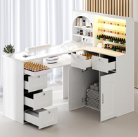 Table de manucure avec étagère à écran LED, plateau en verre en forme de L, poste de travail pour manucure professionnelle en salon