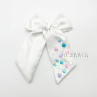Barrette pour cheveux d'été pour filles avec broderie de coquillages et nœud orné de paillettes, style doux, accessoire pour cheveux en tissu