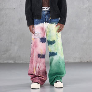Jeans décontractés et amples, nouvelle tendance, marque, coupe droite, design graffiti à l'encre aquarelle et délavé à l'eau de Javel, avec trous - Product Image 2