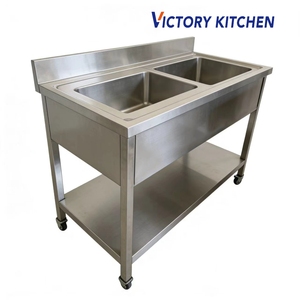 อ่างล้างจานคู่ VICTORY KITCHEN รุ่น 201 ทำจากสแตนเลสหนา 1.0 มม. ความจุ 10 ลิตร พร้อมขาเหลี่ยมสีเงิน ขนาด 120*70*90 ซม. สำหรับล้างจานในครัว - Product Image 3