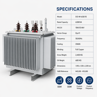 Transformateur immergé dans l'huile hermétique entièrement en cuivre Wanbo-300 à haut rendement et faible perte, 630 kVA, triphasé, 10 kV/0,4 kV