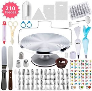 ชุดอุปกรณ์ตกแต่งเค้ก 210 ชิ้น พร้อมจานหมุนอะลูมิเนียม - Product Image 1