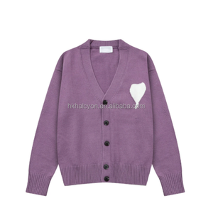 Pull tricoté à la mode A * Big Peach Heart Button Cardigan à col en V Pull décontracté ample - Product Image 4