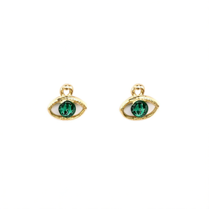 Boucles d'oreilles clous œil doré avec serti de strass en cristal vert, bijoux tendance pour unisexe - Product Image 1