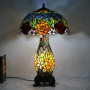 LongHuiJing Eco-Friendly Rose Tiffany Style Mediterranean Stained Glass Dome LED Table Lamp 16-inch AC Lampshade Flexible Base - Product Image 1