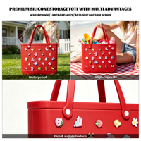 Bolso Tote de EVA de Color Sólido, Lavable, Portátil, para Compras, con Dijes Aleatorios, Impermeable, de Hombro Abierto, Ligero, para Fin de Semana