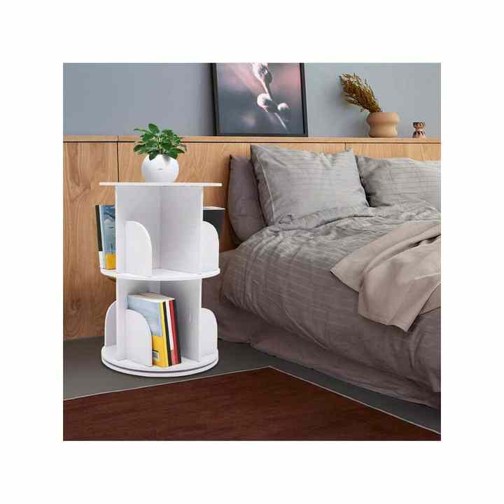 360° Rotating 2-Tier Bookshelf Multi-Functional Floor Standing Bookcase Organizer Free Standing Storage Display Rack Bookshelves