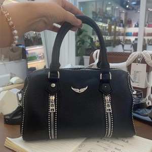 Z*V Nueva <span class=keywords><strong>Moda</strong></span> Bolso Cubo de Cuero Genuino de Piel de Vacuno con Textura de Lichi, Herrajes Texturizados, Remaches y Cierre de Cremallera, Tamaños Grande y Pequeño, Portátil - Product Image 4