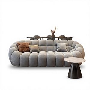 أريكة قطاعية إيطالية فاخرة بتصميم بسيط على شكل ثمرة الكاجو بثلاثة مقاعد، أثاث منزلي للفلل بإطار خشبي صلب بيضاوي الشكل - Product Image 1