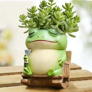 Pot de fleurs en résine en forme de grenouille, pot de plantes de bureau en forme d'animal de dessin animé, décoration intérieure, cadeau C00844 - Product Image 3