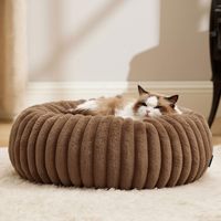 Lit pour animaux de compagnie rond en peluche de haute qualité, en forme de vague, chaud et épais, canapé pour chien et chat, pas d'assemblage requis, lavable en machine
