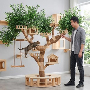 <span class=keywords><strong>Arbre</strong></span> à <span class=keywords><strong>chat</strong></span> et lit combinés en bois massif avec jouet pour <span class=keywords><strong>chat</strong></span> et griffoir – <span class=keywords><strong>Arbre</strong></span> à <span class=keywords><strong>chat</strong></span> multifonction anti-chute pour appartements - Product Image 2