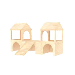 组装胶合板木制兔子藏身之屋玩具城堡，带隐藏隧道藏身处和游戏屋宠物屋