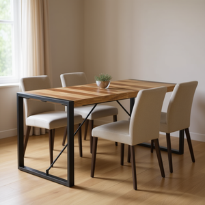 <b>Solid</b> <b>Wood</b> Dining <b>Table</b> 55.1x27.6x29.5 Inch Metal Legs Rectangle Modern Industrial Design Home Furniture - Product Image 2