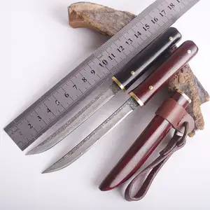 Damascus Steel VG10 Core Layer Camping Survival Hunting Small Straight Knife With Ebony Wood Handle Hand Tools