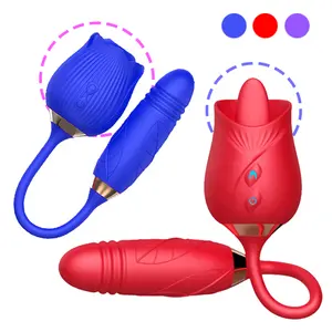 Dropshipping 2 in 1 flower shape red rose vibrators adult toy women vibrating pink rose sex toy with tongue vibrator for female
