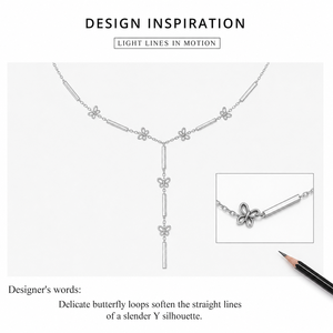Collier Lariat en Acier Inoxydable avec Breloques Fleur, Plaqué Rhodium, Design Minimaliste pour un Port Quotidien - Product Image 3