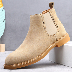 Bottes montantes décontractées en cuir véritable pour hommes, style Derby rétro, avec broguage à bout brosse et détails Wingtip, pour un look semi-formel professionnel - Product Image 2