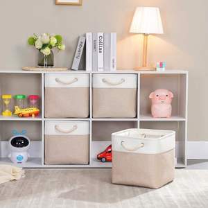 Conteneur de rangement en tissu de lin écologique moderne et durable, poignées renforcées, pliable, résistant à l'humidité, boîte de rangement multi-usages - Product Image 6