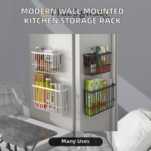 Double Tier Magnetic Wire <b>Storage</b> <b>Rack</b> <b>for</b> <b>Kitchen</b> Wall Mounted Organizer with Detachable Design in White and Black - Product Image 2