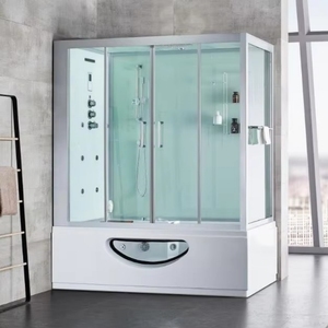 Sauna de Vapor Acrílica Multifuncional Doble para 2 Personas, <span class=keywords><strong>Ducha</strong></span> Combinada Cerrada, <span class=keywords><strong>Hidromasaje</strong></span> con Cascada, Bañera de <span class=keywords><strong>Hidromasaje</strong></span> con Puerta Corredera de Aluminio - Product Image 2