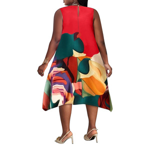 Vestido X6071 <span class=keywords><strong>de</strong></span> Cuello Redondo, Informal, a la Moda, para Mujer, Talla Grande, con Estampado <span class=keywords><strong>de</strong></span> Contraste <span class=keywords><strong>de</strong></span> Color, Elegante - Product Image 4