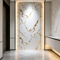 Panneau mural en marbre brillant à veinage doré, feuille de PVC plastique pour revêtement mural intérieur commercial