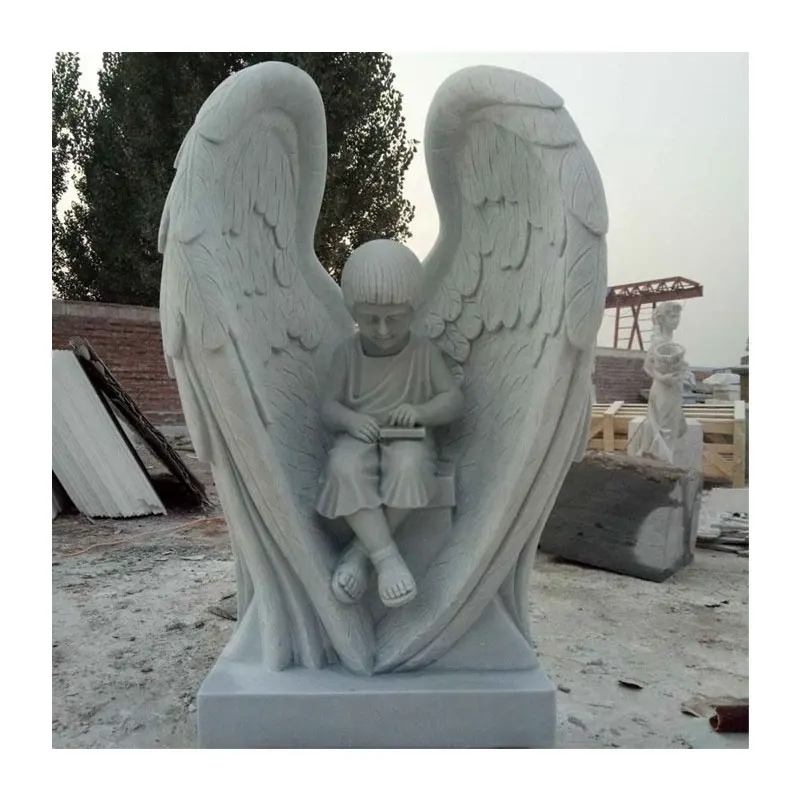 Begraafplaats Gedenkteken Handgemaakt Wit Marmer Klein Engelenbeeld Monument