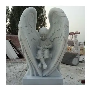 Manual peringatan pemakaman buatan marmer putih patung malaikat kecil monumen