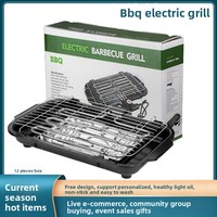Barbecue électrique d'intérieur compact pour viande avec indicateur de puissance et hauteur de cuisson réglable