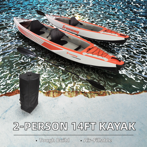 Kayak <span class=keywords><strong>gonflable</strong></span> K410 de 14 pieds pour <span class=keywords><strong>2</strong></span> <span class=keywords><strong>personnes</strong></span> prêt à pêcher avec deux sièges et pagaies - Product Image 2
